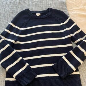 J. Crew Navy and White Striped Crewneck Sweater